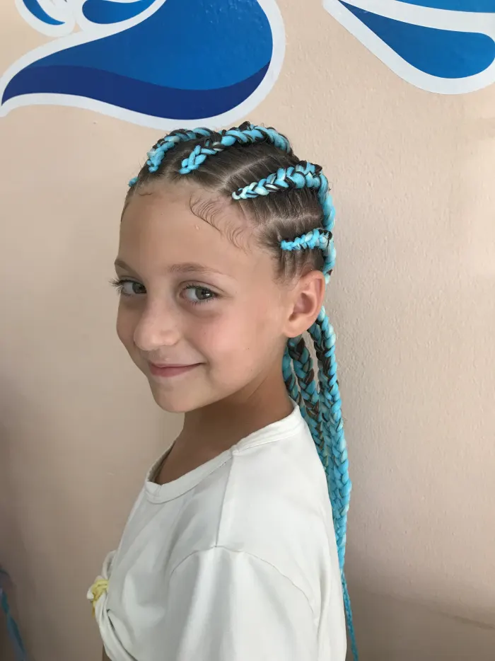 Blue 6 Cornrow Braids