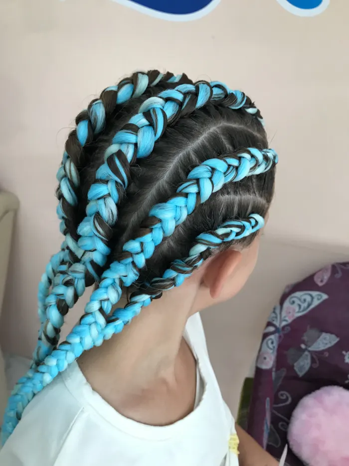 Blue 6 Cornrow Braids